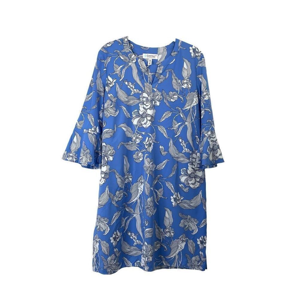 Coolibar Cannes floral lightweight Tunic Dress Size M blue UPF50+